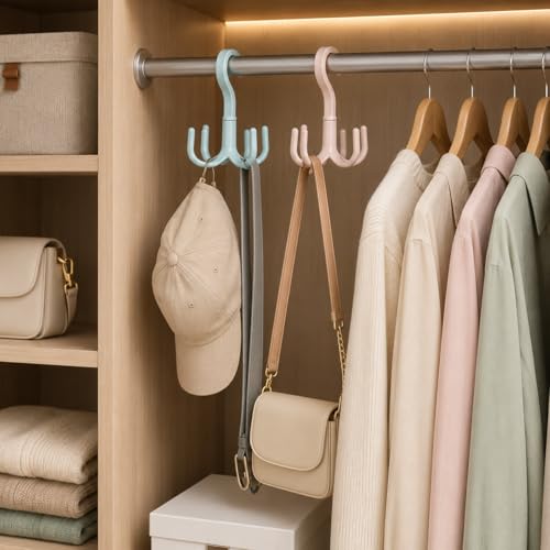 Image of Heda Multi-Function 360 Rotatable 4-Claw Hook Hangers | Space Saving Closet Organizer for Clothes, Bags & Accessories | Multi-Color (2)