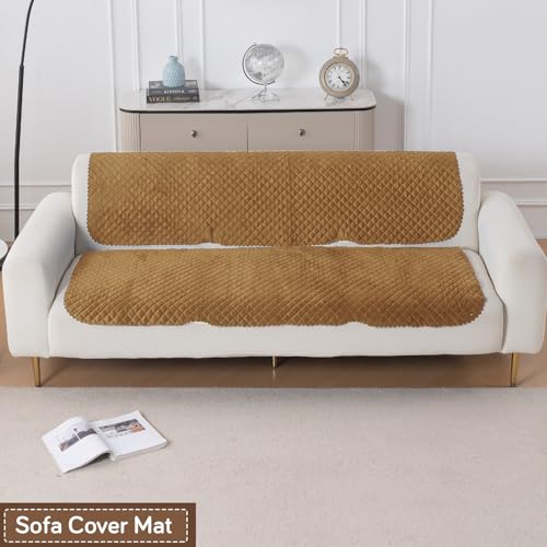 Image of HOKIPO Quilted Sofa Cover for 3 Seater for Seat & Back, 'Quilt Classic' Golden (IN-927-GLD*2)