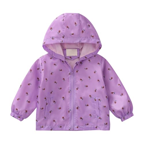 Moonker Girls Zip Up Rain Jacket Toddler Waterproof Printed Hoodies 1loral Windproo1 Raincoat Long Sleeve Cute