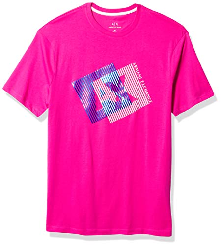 A|X Armani Exchange Men's Regular Fit Square Overlap Print Crewneck Cotton Graphic Tee, Pink Glow, L