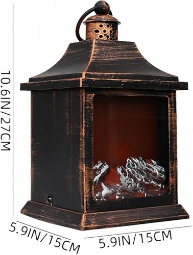 Image of Small Cozy Fireplace Lantern Traditional Realistic Log Wood Burning Flame Effect Ligh LED Charcoal Style Table LampFor Indoor & Outdoor Use