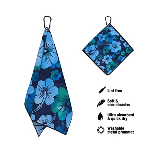 Jsgfyre Hawaiian Floral Blue Funny Golf Towel For Golf Bags With Clip,Set Of 2 Golf Towels Gift For Golf Fan,Funny Golf Lover Gift #TOP3