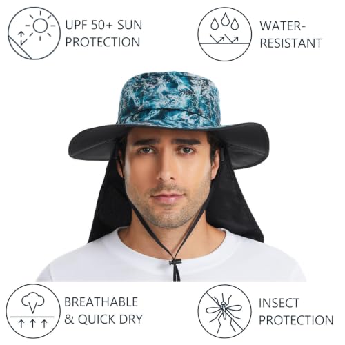 Image of BASSDASH UPF 50+ Mosquito Sun Hat with Hidden Head Net and Neck Flap for Men Women Outdoor Fishing Hiking Camping