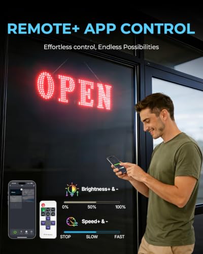 Image of Open Sign for Business 30 inch x 10 inch, Smart Extra Large LED Open Sign with Bluetooth APP Timer & Remote, Dimmable 14 Modes for High-Visibility Storefront Window Red