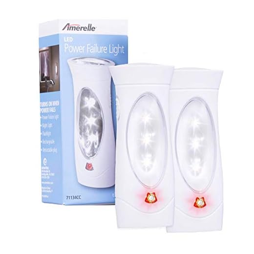 Amerelle Emergency Lights For Home by Amertac, 2 Pack – Power Failure Light and Plug In Flashlight Combo, Automatically Lights When the Power Fails – Rechargeable for Power Outages – 71134CC
