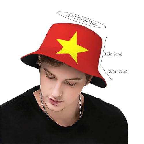 Vietnamese Flag Adult Unisex Sunshade Bucket hat, Non-Shrinking, Lightweight, Breathable, Foldable, Easy to Store Black3