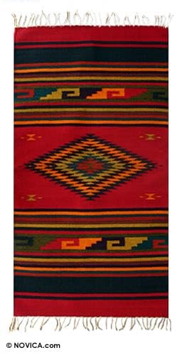 NOVICA 120410 – 'Colores de la Naturaleza zapoteca Alfombra de Lana, 2,5' x 5 ', Verde, 2,5 'x 5'