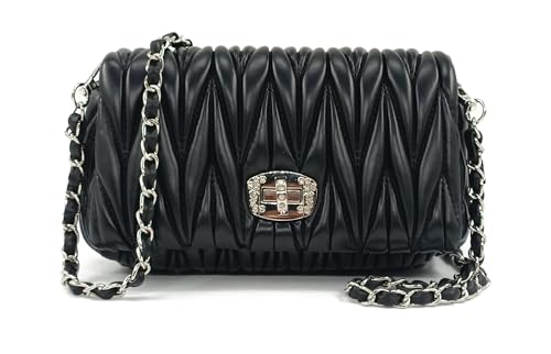 Esimileeya Bolsas de ombro acolchoadas para mulheres, bolsas pequenas modernas e bolsas de mão com alça superior, Preto