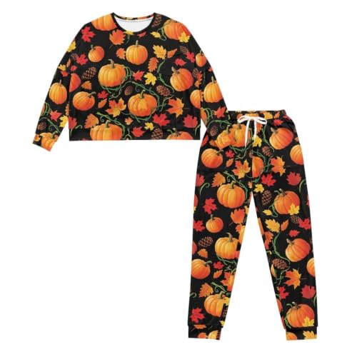 Image of Womens Lounge Set Long Sleeve Soft Pajama Sets | Casual 2 Piece Pj Outfit, Crewneck Sleepwear with Pockets, Adjustable Drawstring, Soft Comfy Fall Pajamas, Plus Size
