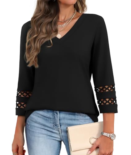 Lista de Blusa - 5 favoritos. 48 VIOPY Blusas de Mujer de Moda Elegantes Playera Manga 3/4 Mujeres con Encaje Hueco Dama Camisa (Negro, XX-G)