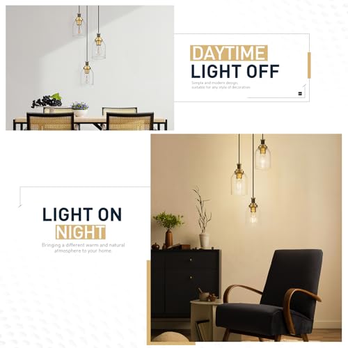 Image of zeyu 3-Light Pendant Light Fixture, Modern Cluster Pendant Lighting, Hanging Light Fixture for Kitchen Island, Clear Glass Shade, Black and Gold Finish, ZG33-3 BK+BG