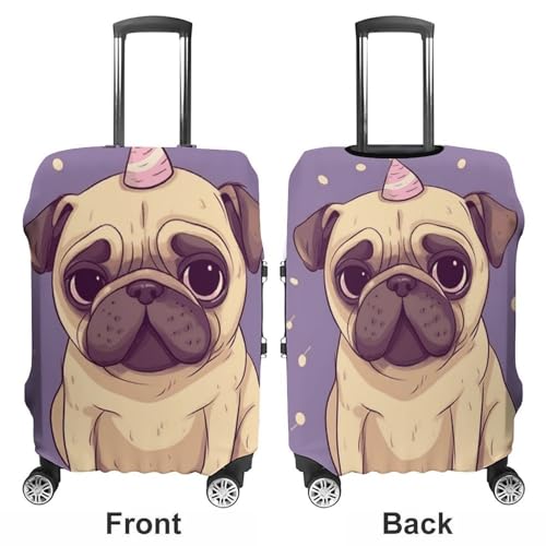 Funny Cartoon Pug Puppy Dog Printed Luggage Cover Protector, Fits 18-32 Inch Luggage3