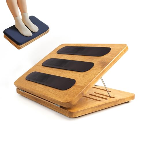Foot Rest for Under Desk at Work - Wooden Adjustable Office Footrest with Foam Cushion Pad, 4 Heights & Ergonomic Anti-Slip Design for Home & Office (Natural)