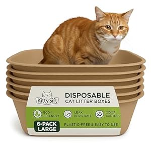 Kitty Sift Disposable Cat Litter Box Large, 6 Count, Durable Portable for Travel and Home, Eco-Friendly Disposable Litter Box Controls Odor
