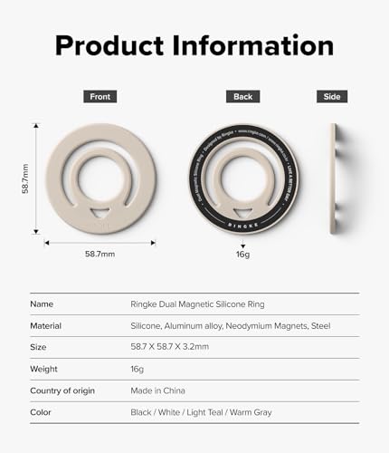 Image of Ringke Dual Magnetic Silicone Ring [Compatible with MagSafe Cases] [Double-Sided Magnetic Loop] Soft Silicone Removable Phone Finger Ring Grip Holder - Warm Gray