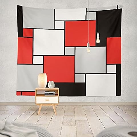 ASOCO Grey Red Black Tapestry Modern Art Abstract Geometric Tapestry White Wall Hanging Tapestry Square Pattern Funny Tapestry for Bedroom Living Room Dorm Decor,80 X 60 Inch Cover