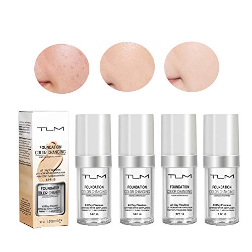 TLM color changing foundation,Flawless Makeup Base Nude Face Liquid Foundation Brightening Portable Concealer Cover Concealer(Update Version)