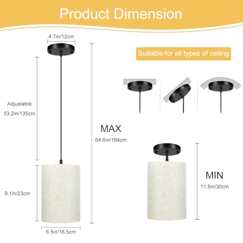 Lobolighting 3-Pack Pendant Lights For Kitchen Island, Modern Pendant Lighting With Fabric Shade thumb #5