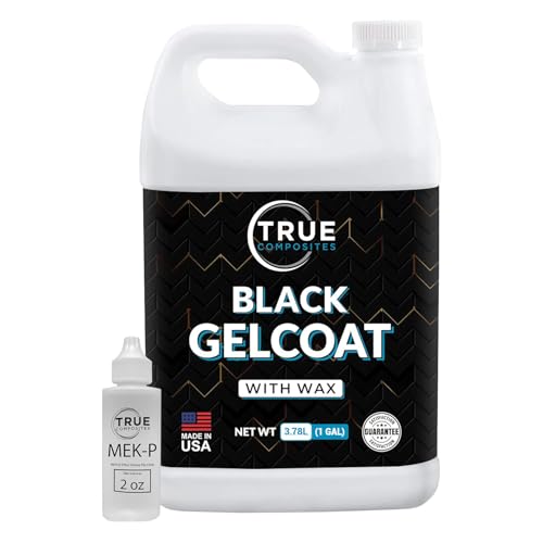 True Composites Black Gelcoat with Wax & MEKP Hardener â€“ High-Gloss Marine Repair Kit for Boats, Pools & Fiberglass Surfaces â€“ UV Resistant, Waterproof, Durable Finish (1 Gallon + 2oz Catalyst)