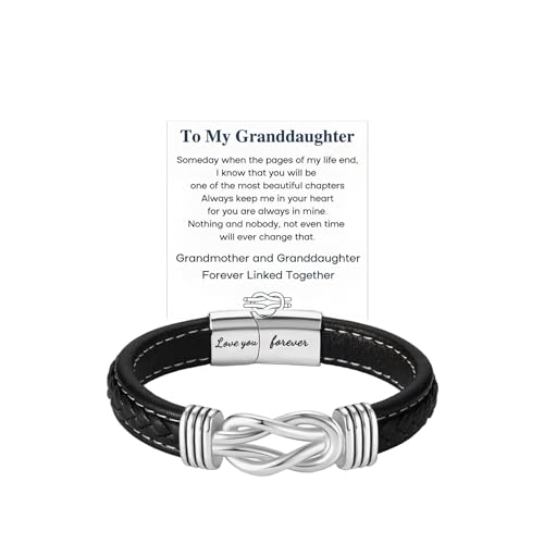 LIU JUN To My Granddaughter Infinity Knot Leather Bracelet (Granddaughter Black 19cm)