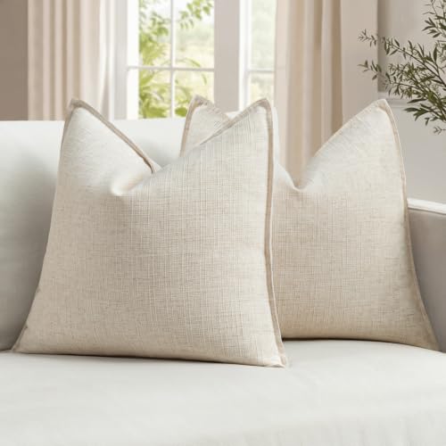 Image of MIULEE Euro Sham Pillow Covers for Bed 24x24, 2 Pack Natural Beige Thick & Textured Decorative Throw Pillow Covers, Neutral Linen Cushion Cases, Modern Farmhouse Home Decor, No Filling