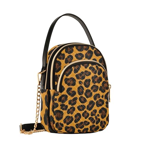 Black Brown Leopard Spots Yellow Womens Shoulder Handbag Quilted Phone Purse Chain Strap Handbag Cute Zipper Lady Crossbody Bag2