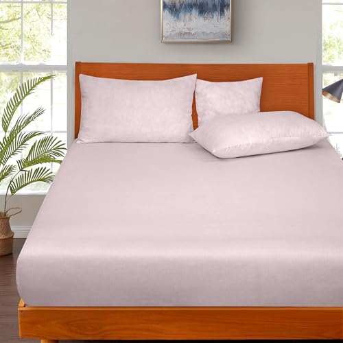 Image of ROYALE LINENS 300 Thread Count 100% Long Staple Combed Cotton Fitted Sheet Twin XL - Super Soft Deep Pocket Bottom Sheet - Fitted Sheets Only - Elastic Sheets (Twin XL, Lavender)
