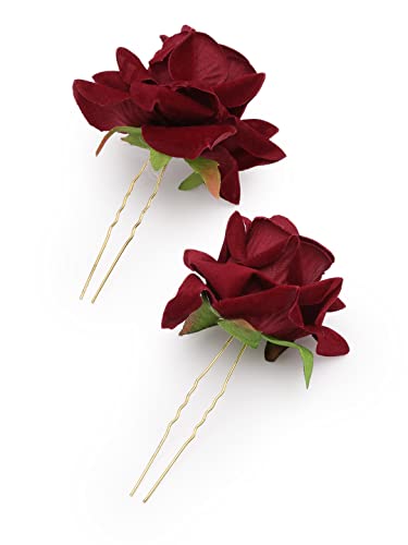 Image of Vogue Hair Accessories Light Weight Rose Flower Bun Maker Juda Pins Hair Accessories (Maroon Set -2)