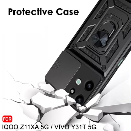 Image of TheGiftKart Tough Armor Bumper Back Cover Case for iQOO Z11xa 5G / Vivo Y31t 5G | Sliding Camera Cover, Kickstand & Ring Holder | 360 Degree Protection Back Cover Case (PC & TPU, Black)
