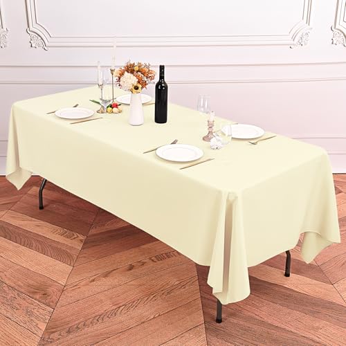 Lumaycens 1 Pack Beige Polyester Tablecloths,60 x 102 Inch for 6ft Rectangle Table Cloth Washable and Reusable Stain and Wrinkle Resistant for Wedding Party Banquet Camping Restaurant Decoration - Image 3
