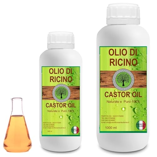 Olio di Ricino Olio BIO no OGM. Puro 100%. Castor Oil Spremuto a Freddo Stimola la Crescita dei Capelli/Ciglia/Sopracciglia. Vegano (1000 ml)