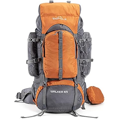Tripole Walker 65 Litres Rucksack | Internal Frame with Metal Rod | Rain Cover | Bottom Opening | Laptop Section (Orange) Cover