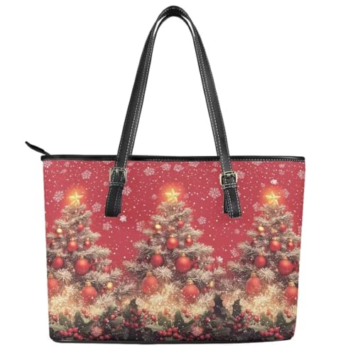 Image of Coldinair Christmas Leather Tote Bag for Women with Zipper Large Shoulder Tote Bag Shopping Casual Travel Bag Handbag Purse