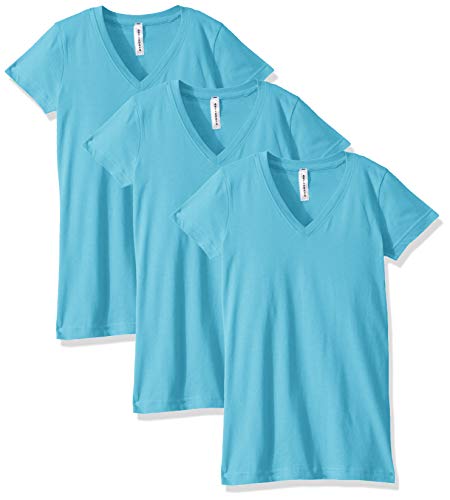 AquaGuard Women's Fine Jersey V-Neck Longer Length T-Shirt-3 Pack, Aqua, S