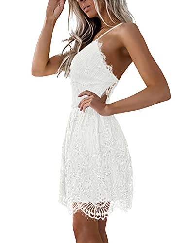 AOOKSMERY Women Summer V-Neck Spaghetti Straps Lace Backless Party Club Beach Mini Midi Dresses3