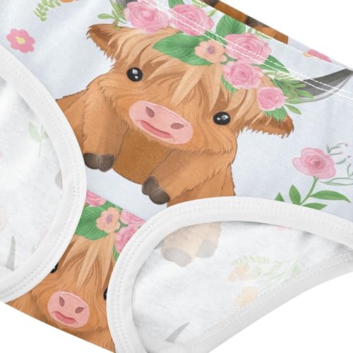 Aesthetic Girls Underwear Toddler 2t Cotton Cute Panties Girl Cute Highland Cow Flowers Mauve Kids Undies Briefs4
