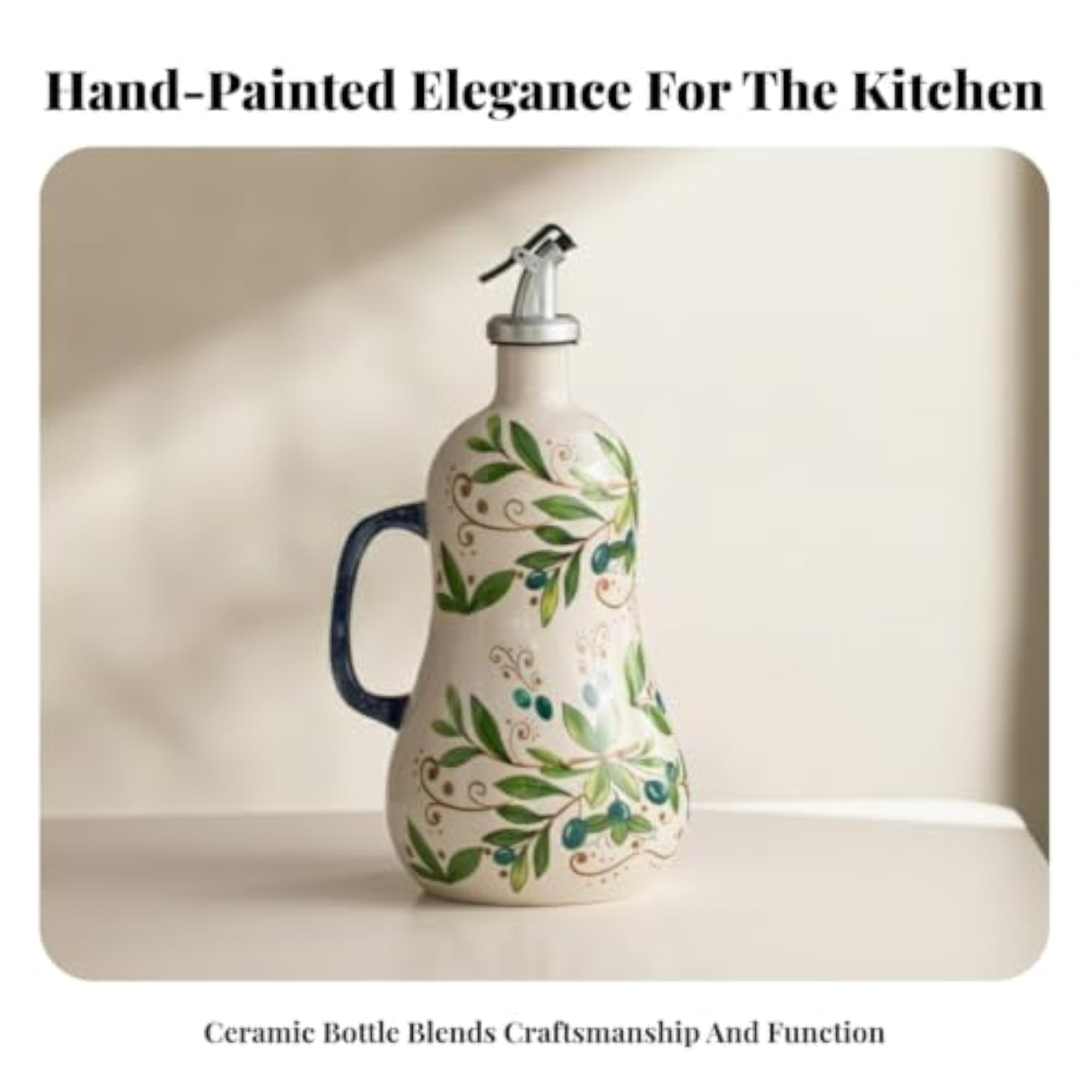 Hand-Painted Gourd-Shaped Oil Dispenser Bottle, Ceramic