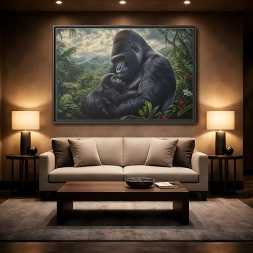 Tableau gorille et son petit en toile encadrée noir 60x40 cm - 2