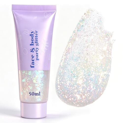 Glitter Gel – glitzer gesicht Farbintensiver Chunky Glitzer Gel & Flüssiger Lidschatten, Pailletten für Gesicht, Haare, Lippen, Nägel & Körper, Farbenprächtig