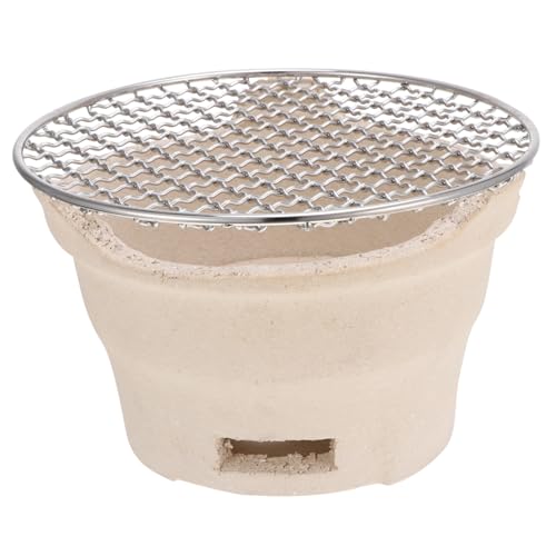 UPKOCH 1 Juego estufa de carbón parrilla pequeño Parilla portátil barbacoas pequeñas barbacoa exterior churrera estufa de barbacoa redonda herramienta de barbacoa Acero inoxidable Beige