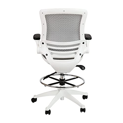 Image of Flash Furniture Waylon Mid-Back Swivel Office Chair with Adjustable Foot Ring and Seat Height, Ergonomic Mesh Chair with Armrests, Gray /White