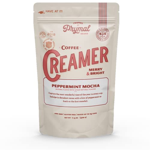 PRYMAL Peppermint Mocha Coffee Creamer - Keto, Sugar Free, Non Dairy, Low Carb - Non Refrigerated Powder with MCT oil (11.3oz Bag)
