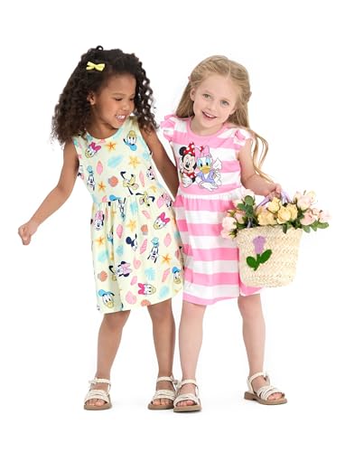 Image of Disney Frozen Elsa Princess Minnie Mouse Stitch Toddler Girl Dresses 2 Pack Short Ruffle Sleeve Costume Set Outfit 2-13 Years
