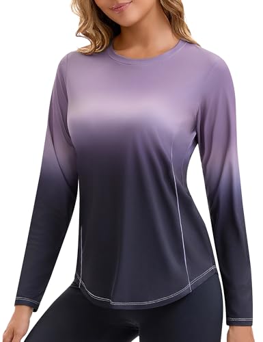Women's Sun Shirt UPF 50+ UV Protection Long Sleeve Workout Tops Quick Dry SPF Rash Guard for Swim Hiking,Gradient Purple,XL