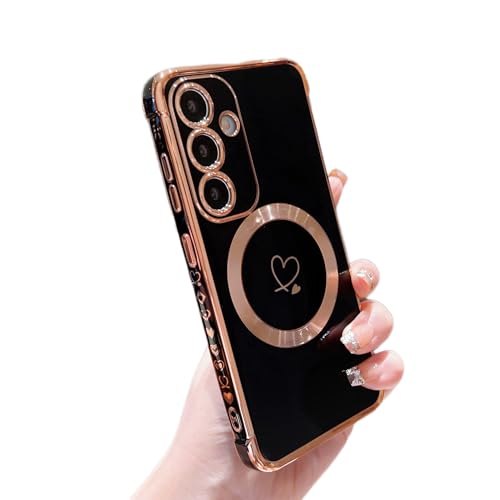 Coque Samsung S24 MagSafe au motif cœur doré, le cadeau idéal pour femmes et filles