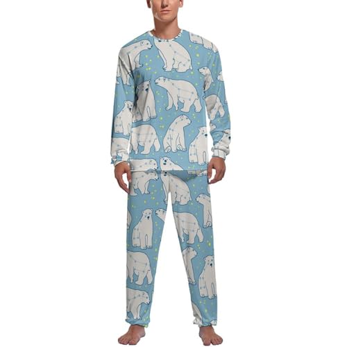 Ensemble pyjama homme manche longue en maille premium ours polaire blanc