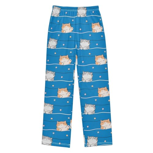 Boys' Pants Cartoon Cat Sleep Long Bottoms Jogger Pants Elastic Waist Trousers with Pockets S-XL