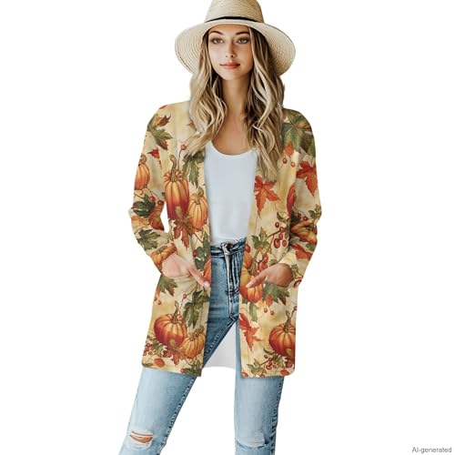 Image of Forchrinse Red Ladybug Cardigan for Women Causal Long Sleeve Open Front Cardigans Sweater Fashion 2024 Fall Coat with Pockets