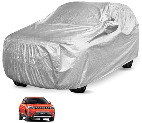 Image of Auto Hub Waterproof Car Cover Compatible with Mahindra XUV 300 with Mirror Pockets, Soft Cotton Lining, XUV 300 Car Cover Waterproof, Metallic Silver