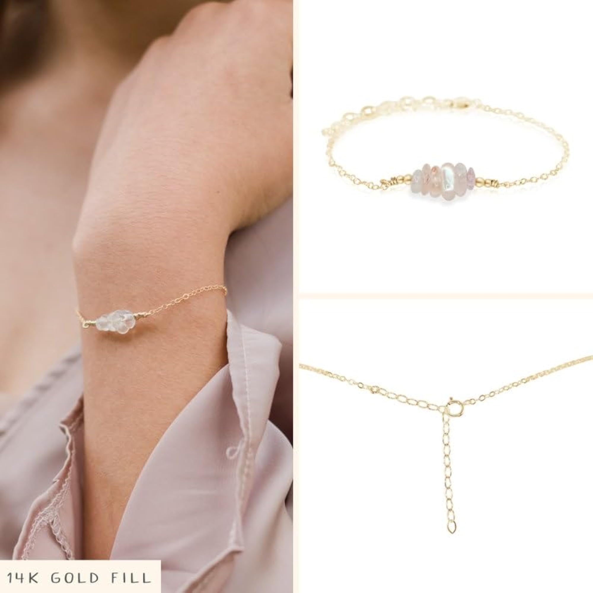 Rainbow Moonstone Fancy Shape Bead Bracelet, Adjustable